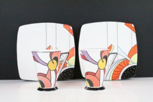 Four pieces of Brian Wood collection Art Deco style ceramics to include two mugs and two square
