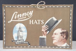 Advertising - A Linney London Hats cardboard hanging sign, 'Like Big Ben Famous', circa 1930's,