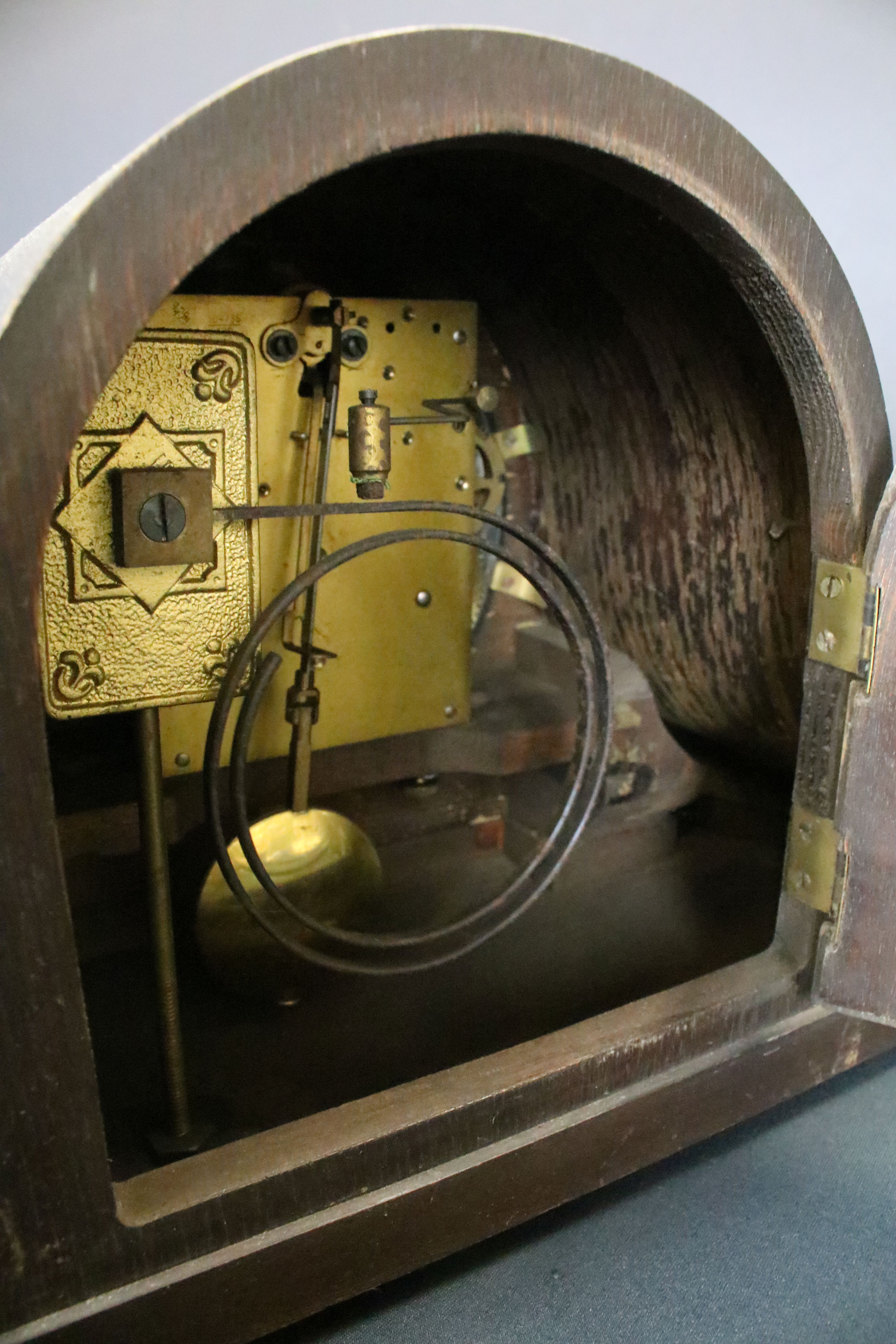 Early 20th Century oak Napoleons hat mantle clock together with a Smiths Price Charles and Diana - Image 5 of 6