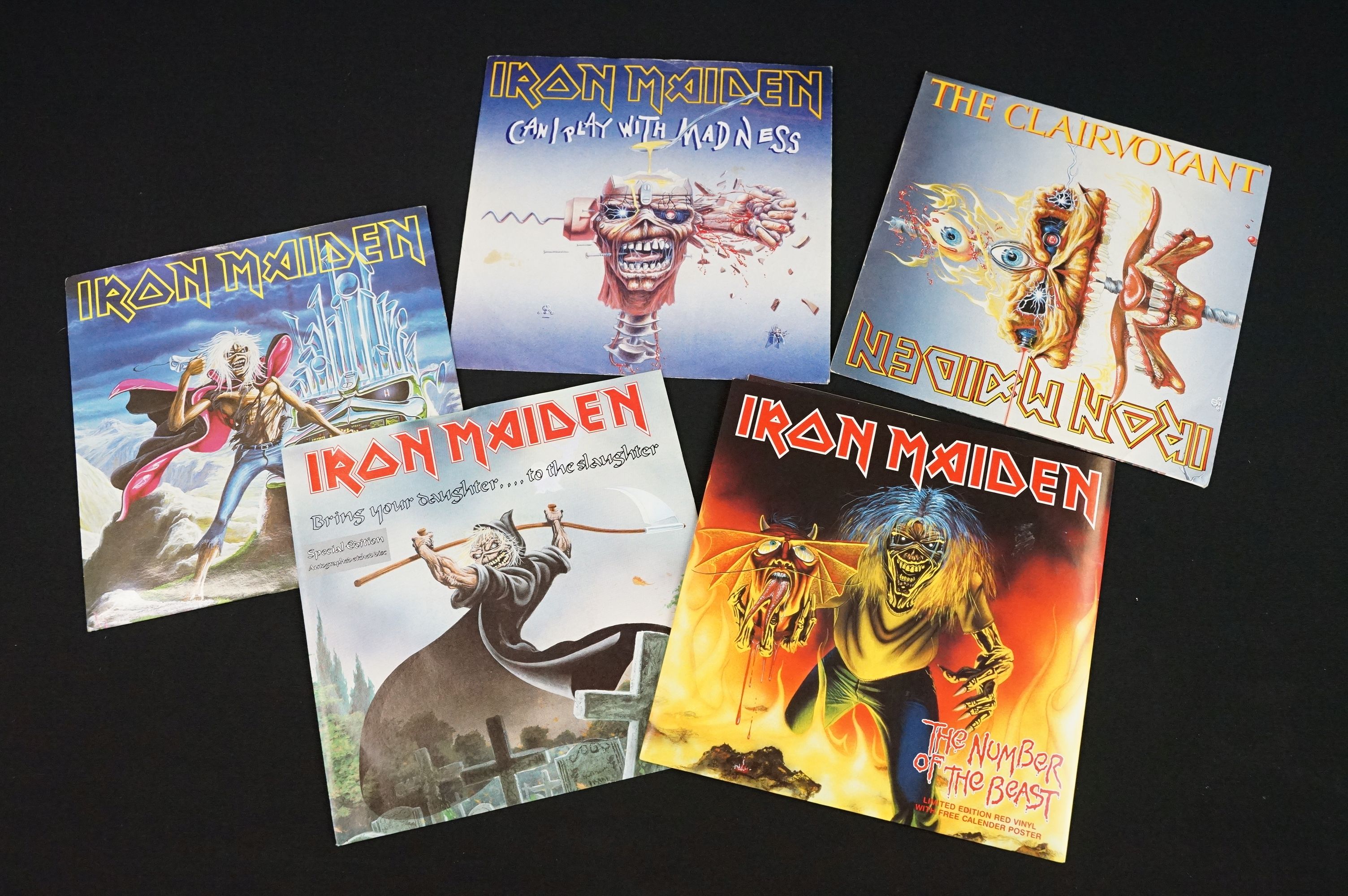Vinyl - 2 Iron Maiden LPs, 3 12" (2 pic discs) and 5 7" singles to include Bring Your Daughter To - Image 2 of 3