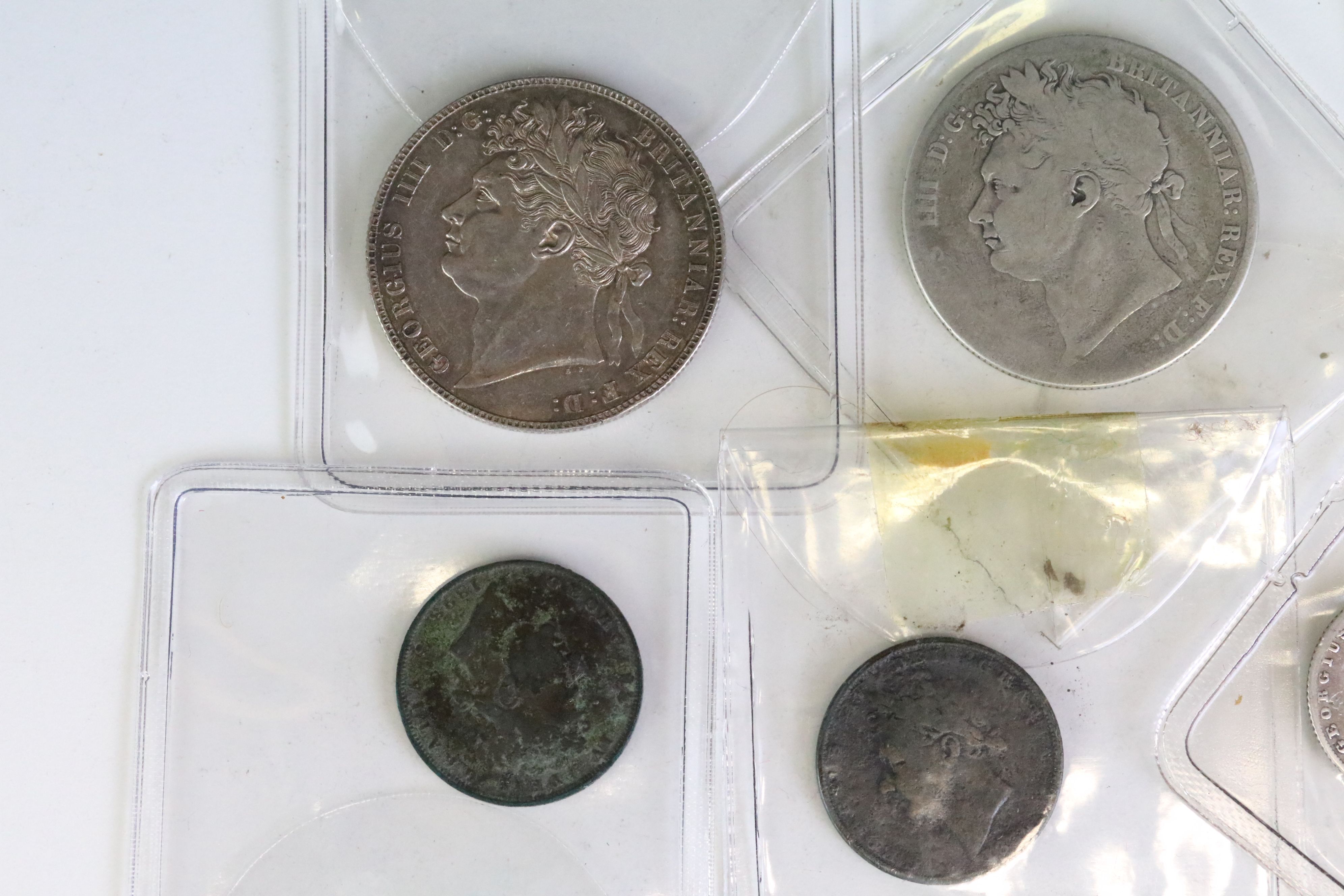 A collection of British King George IIII early milled silver and copper coins to include half crowns - Image 2 of 14