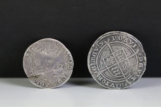 A British King Edward VI hammered silver sixpence coin (London Mint) together with a shilling (3rd