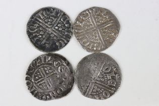 A collection of four British King Henry III hammered silver coins to include three long cross
