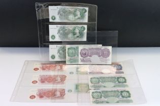 A Collection Of Thirteen Circulated And Uncirculated British Bank Of England Banknotes To Include