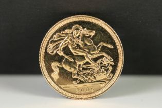 A British Queen Elizabeth II 2006 gold half sovereign coin.