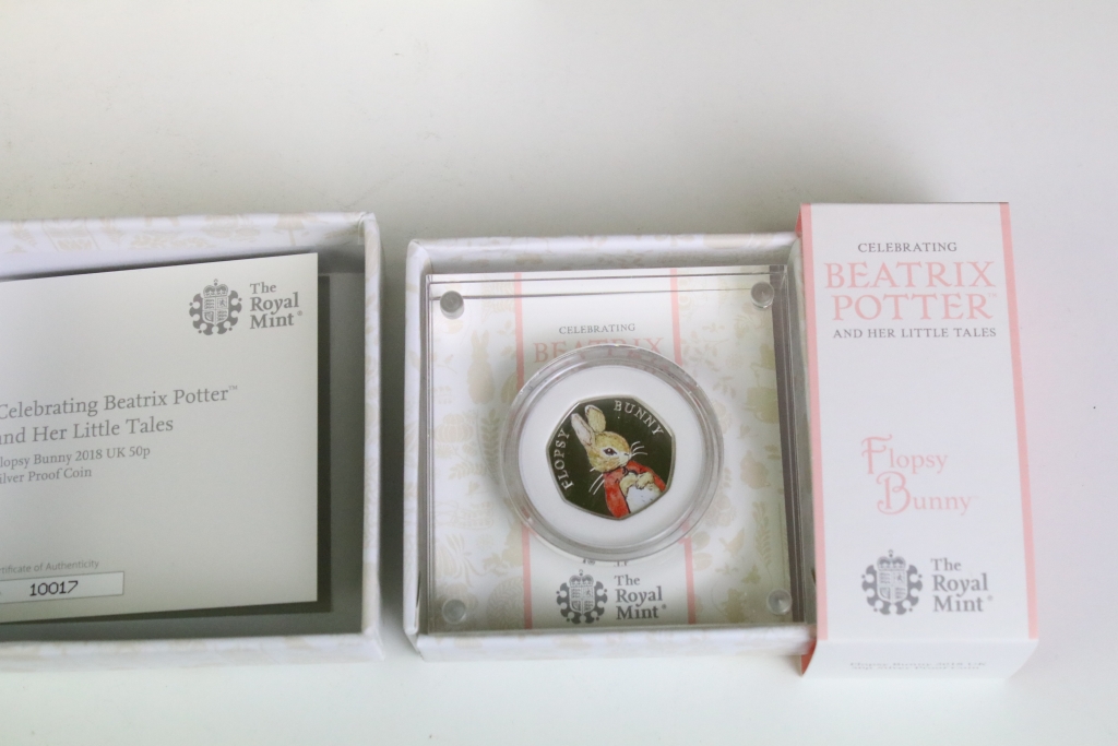 A collection of five United Kingdom Royal Mint Beatrix Potter silver proof 50p coins to include 2019 - Image 5 of 11