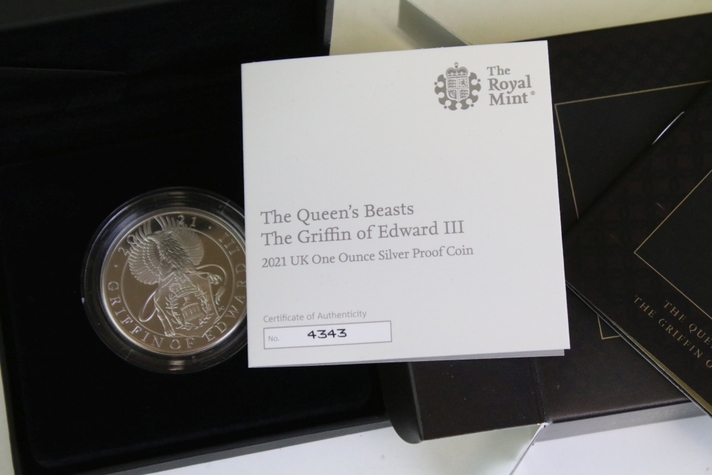 A collection of six United Kingdom Royal Mint 'The Queens Beasts' One Ounce silver proof coins to - Image 7 of 9