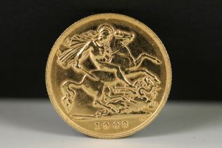 A British King Edward VII 1908 gold Half Sovereign coin.