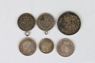 A collection of six British Queen Victoria silver maundy money coins.