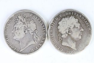 Two British Silver Full Crown Coins To Include A King George III 1820 Example Together With A King