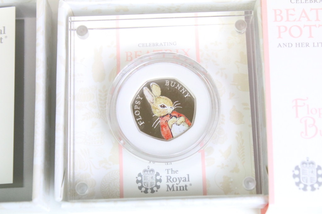 A collection of five United Kingdom Royal Mint Beatrix Potter silver proof 50p coins to include 2019 - Image 4 of 11