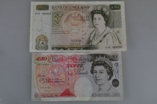 Two British £50 Banknotes in circulated condition.