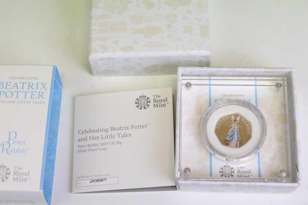 A collection of five United Kingdom Royal Mint Beatrix Potter silver proof 50p coins to include 2019 - Image 10 of 11