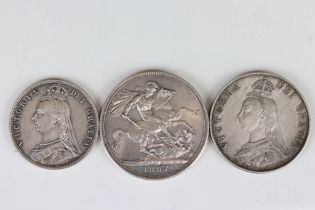A British Queen Victoria 1887 Silver Full Crown Coin Together With A Queen Victoria 1887 Silver