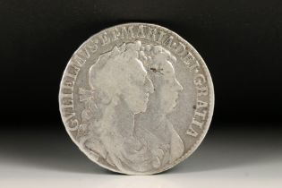 A British King William III & Mary early milled 1689 silver half crown coin.