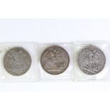 A collection of three British King George IIII early milled silver full crown coins to include 2 x