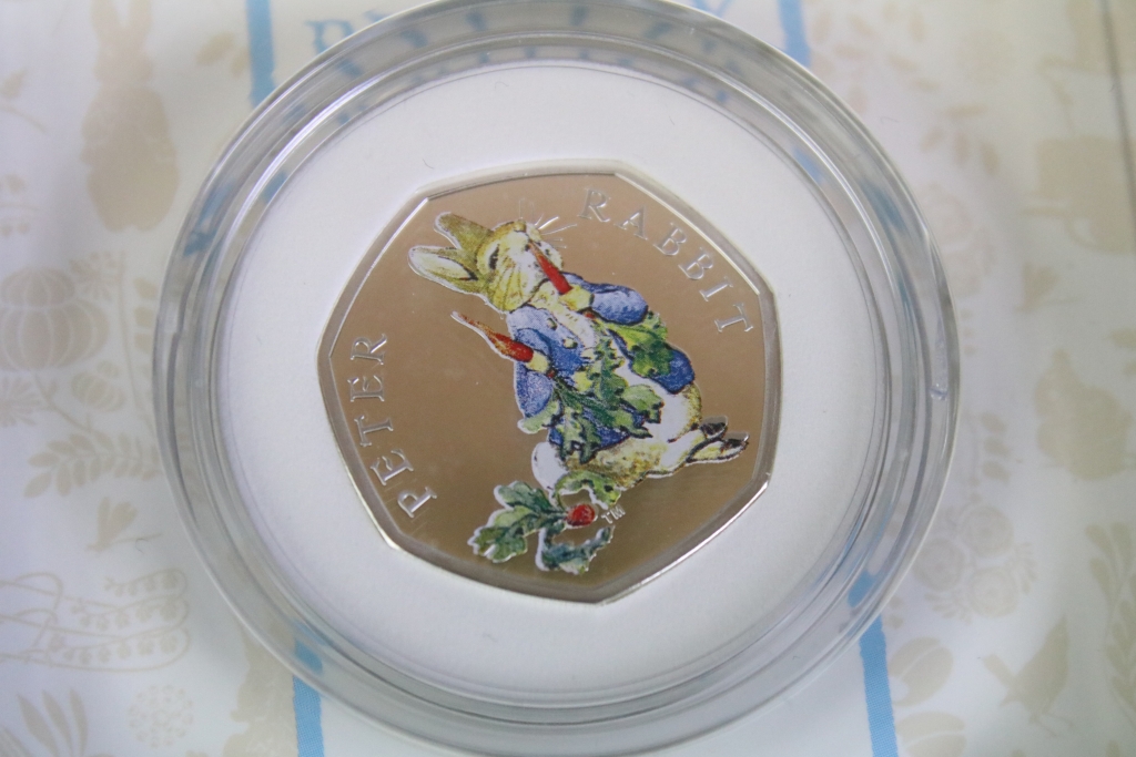 A collection of five United Kingdom Royal Mint Beatrix Potter silver proof 50p coins to include 2019 - Image 7 of 11