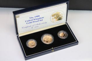 A Royal Mint 1988 United Kingdom gold proof set to include the Two Pound (Double Sovereign), full