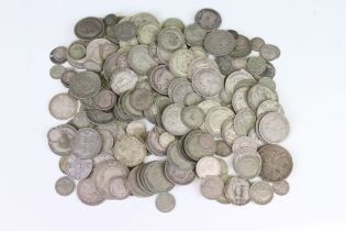 A large collection of British pre decimal, pre 1920 and pre 1947 silver coins to include Crowns,