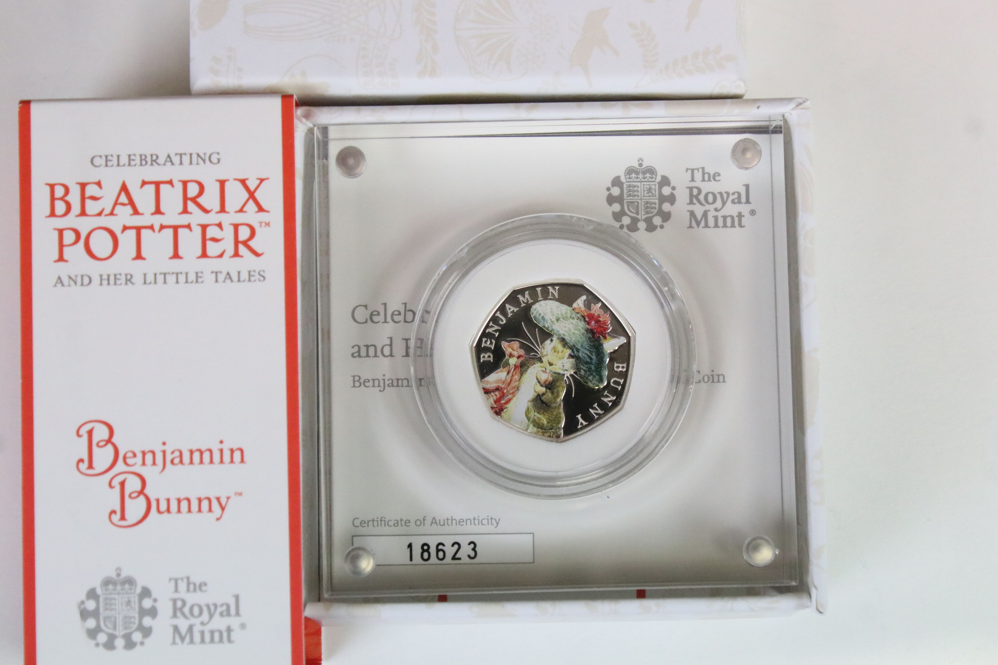 A collection of seven Royal Mint silver proof Beatrix Potter 50p coins to include Peter Rabbit, - Image 7 of 8