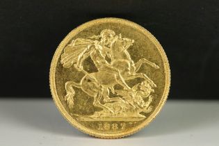 A British Queen Victoria 1887 gold full sovereign coin.
