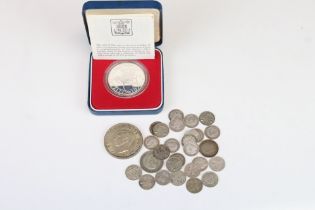 A Small Collection Of British Pre Decimal Silver Coins Together With A Cased 1977 Queen Elizabeth