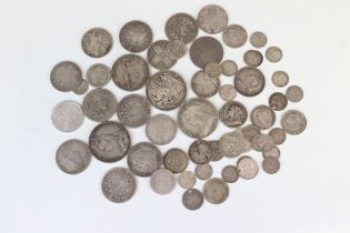 A Collection of Queen Victoria British pre decimal silver coins to include Crowns, Half Crowns,