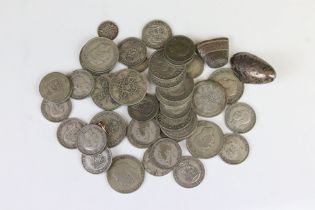 A small collection of British pre decimal silver coins together with a small quantity of silver.