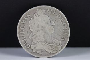 A British Early Milled King William III 1696 Full Crown Coin.