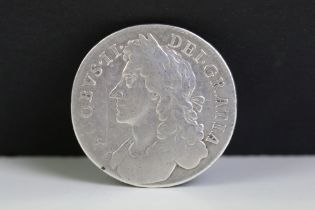 A British King James II 1686 early milled silver half crown coin.