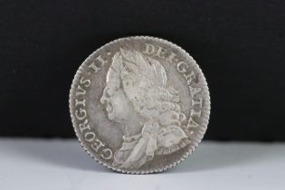 A British King George II 1757 Silver Sixpence Coin.