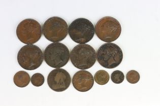 A Small Collection Of British Queen Victoria Coins To Include Pennies, Half Pennies, Farthings And