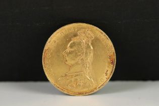 A British Queen Victoria 1892 gold full sovereign coin.