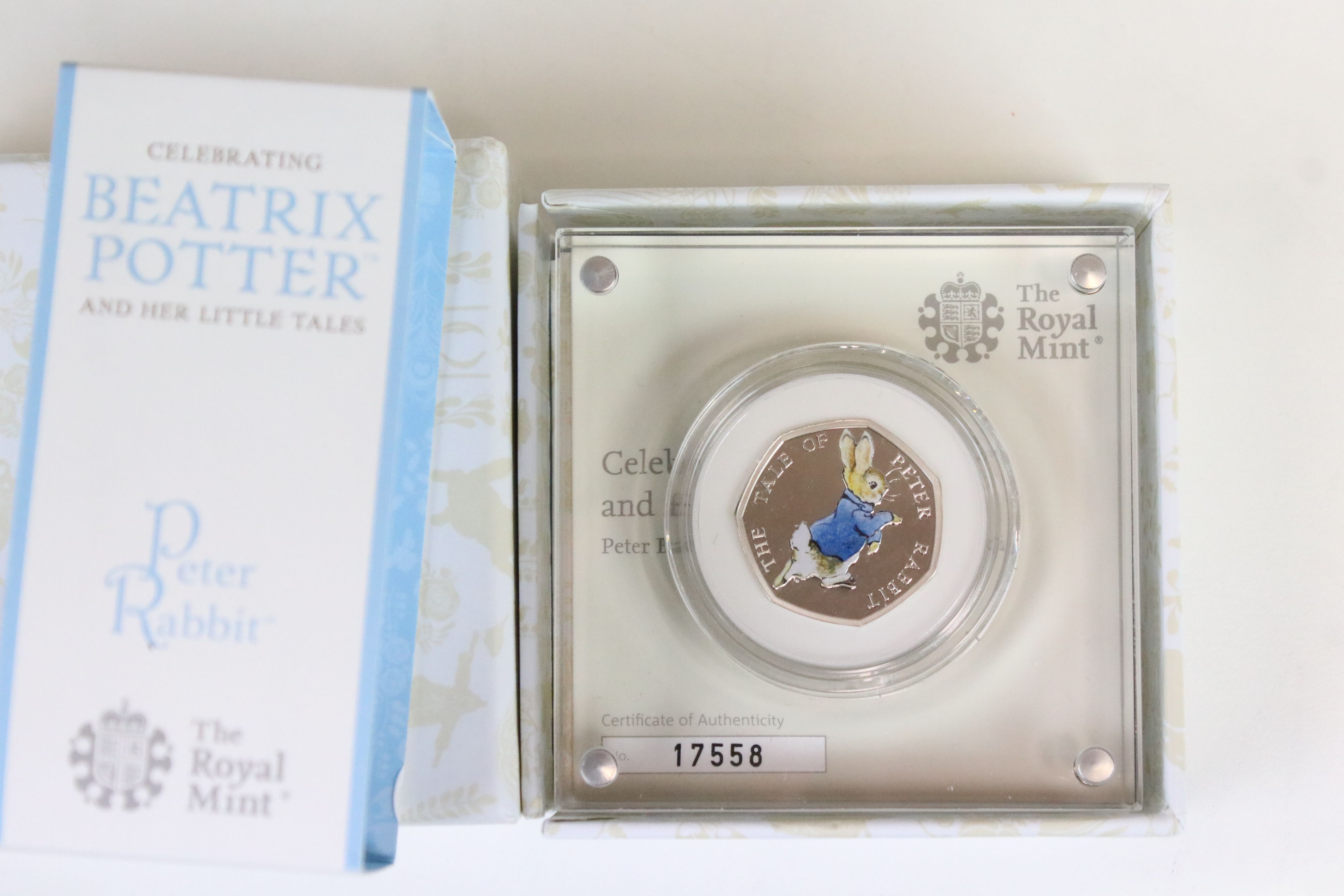 A collection of seven Royal Mint silver proof Beatrix Potter 50p coins to include Peter Rabbit, - Image 4 of 8