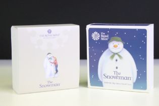 A United Kingdom Royal Mint 2019 silver proof 'The Snowman' 50p coin together with a 2021 example,