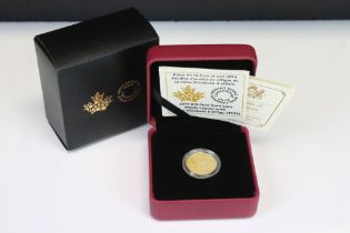 A Canada 24ct gold proof 2014 Gillick Effigy maple leaf coin, encapsulated within fitted display