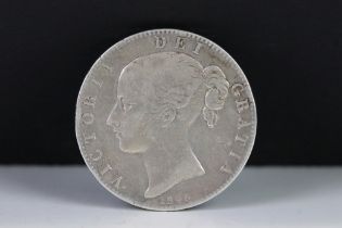 A British Queen Victoria (Young Head) 1845 Silver Full Crown Coin.