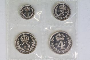 A British Queen Elizabeth II 1981 silver four coin Maundy Set.