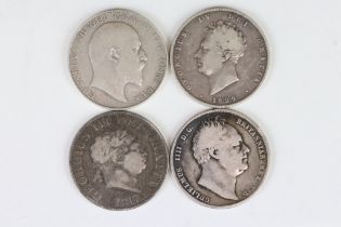 A Collection Of Four British Silver Half Crown Coins To Include King George IV (1829), King