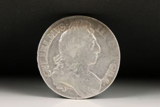 A British King William III early milled 1696 silver full crown coin.