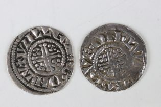 Two British King John short cross penny hammered silver coins (c.1199-1216).
