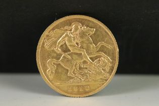 A British King Edward VII 1910 gold half sovereign coin.