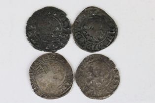 A collection of four British hammered silver coins to include a Queen Elizabeth I example.