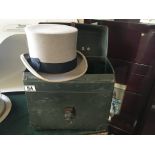 Vintage Gent's grey top hat size 7.3/8ths by Moss Bros in original leather bound carrying case