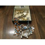 Box containing assorted costume jewellery and items