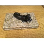 Small bronze figure of a seated dog on marble base