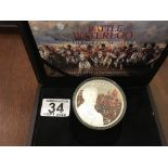 SILVER weight 5 ounces coin The Battle of Waterloo, boxed with coa