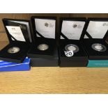 The Royal Mint, selection of 4 SILVER proof coins each with box and coa, including 50p Steven
