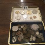 Selection of old coins, inclduing pennies, SILVER Canada 20 Dollar