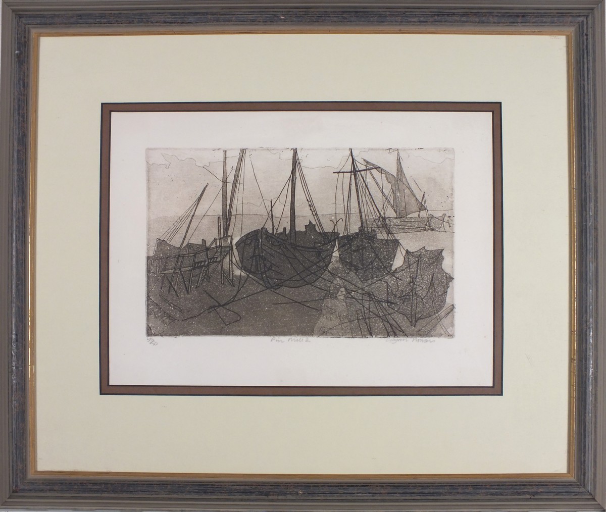 Glynn THOMAS (British b. 1946) Pin Mill 2, Etching, Signed lower right, inscribed and numbered 33/ - Image 2 of 3